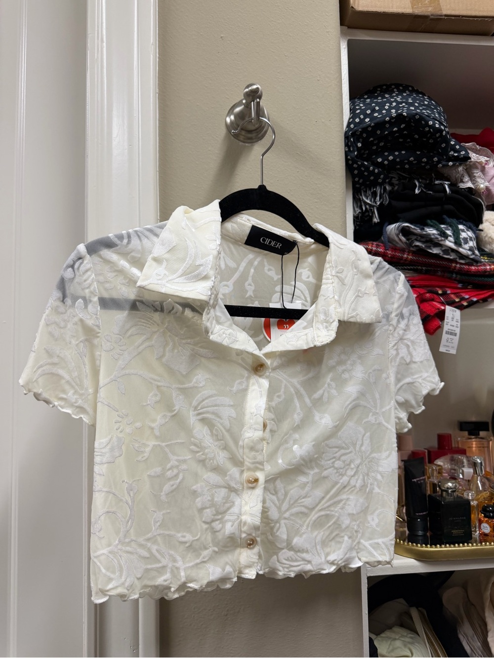 Cider Cream Short Sleeve Button-Down Top